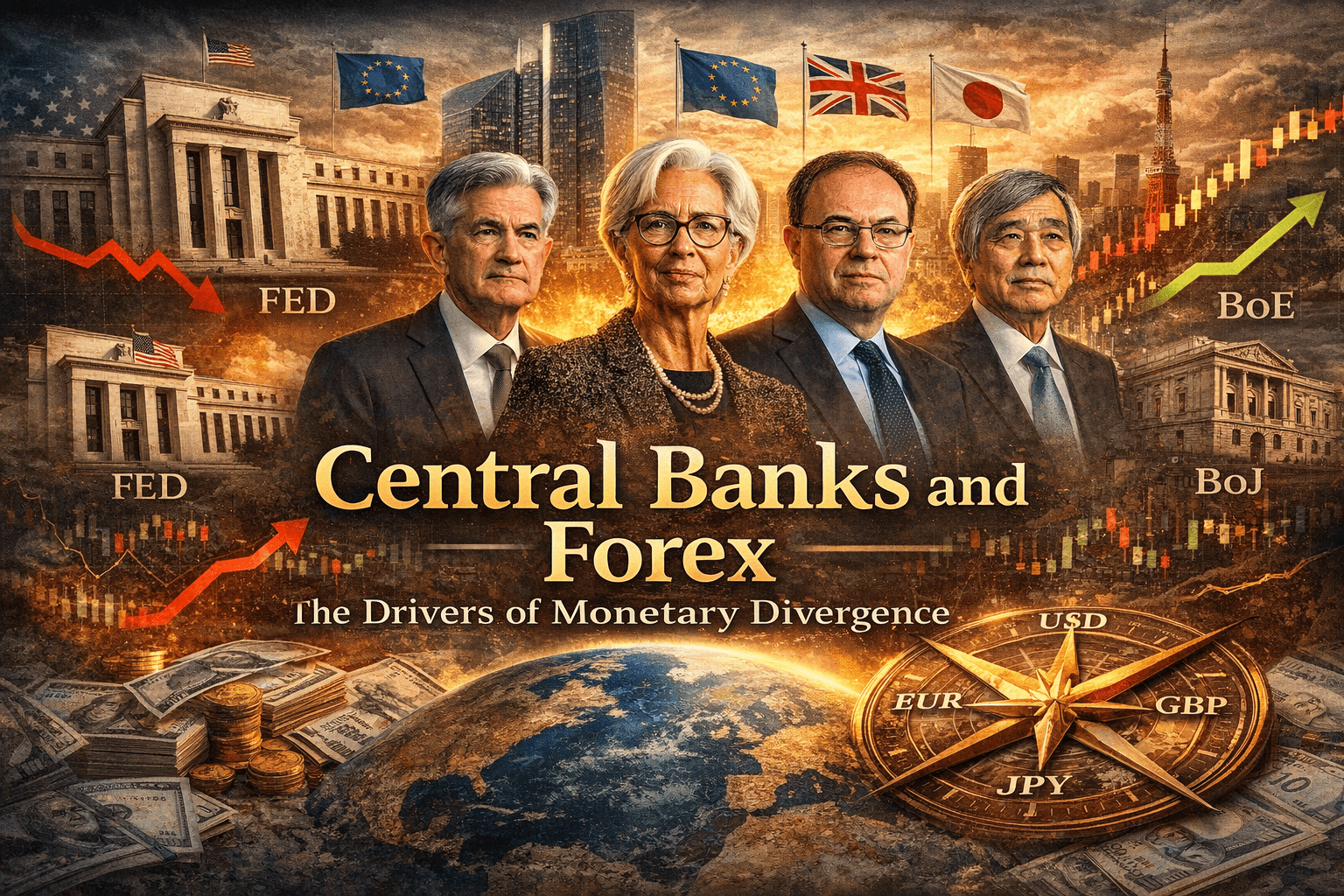 Banques centrales et forex : comment Fed, BCE, BoE et BoJ dirigent les devises