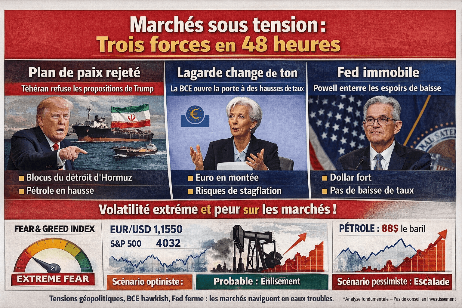 Iran, Hormuz, BCE, Fed : les marchés sous triple pression ce 25-26 mars